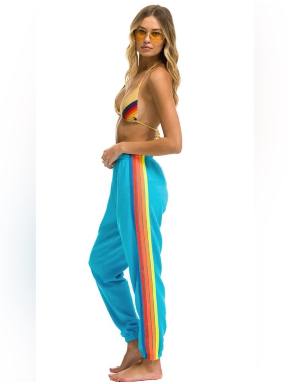 Aviator Nation Neon Blue // Neon Rainbow Stripe Sweatpants XS